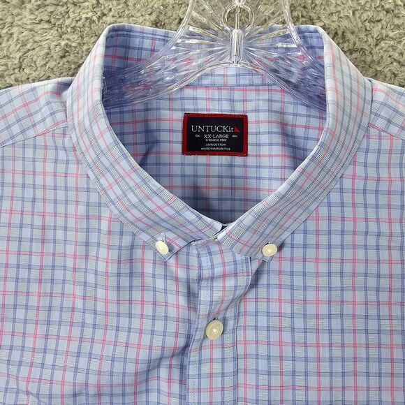 UNTUCKit Wrinkle Free Men's Long Sleeve Button-Down Pocket Shirt Blue 2XL - Picture 2 of 14